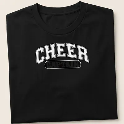 Bold collegiate 'Cheer Captain' t-shirt in black and white