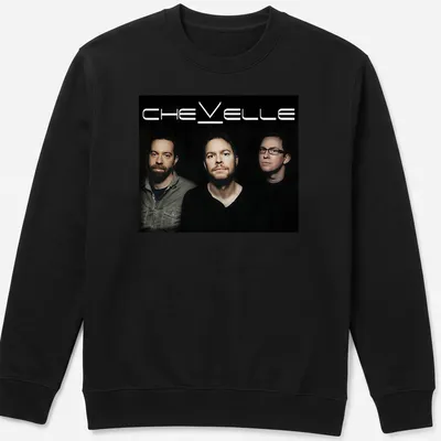 Photographic design of Chevelle band members with bold text above in black and gray — printed on a unisex sweatshirt