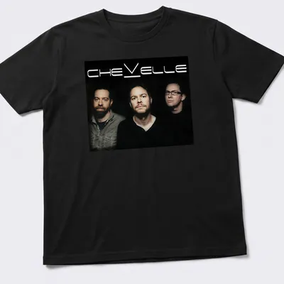Photographic design of Chevelle band members with bold text above in black and gray