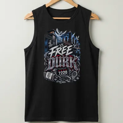 Chicago skyline T-shirt featuring prison and chain graphics with bold text — printed on a tank top