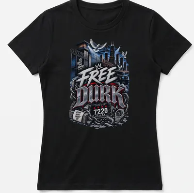 Chicago skyline T-shirt featuring prison and chain graphics with bold text — printed on a women's shirt
