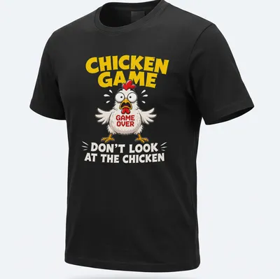 Cartoon Chicken Game t-shirt with bold text and colorful design