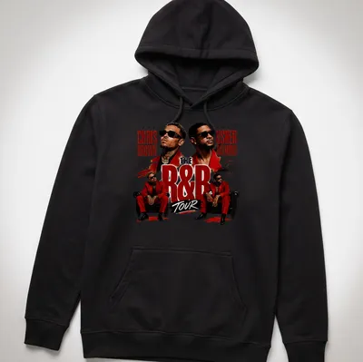 Bold graphic R&B tour t-shirt featuring Chris Brown and Usher — printed on a unisex hoodie