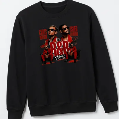 Bold graphic R&B tour t-shirt featuring Chris Brown and Usher — printed on a unisex sweatshirt