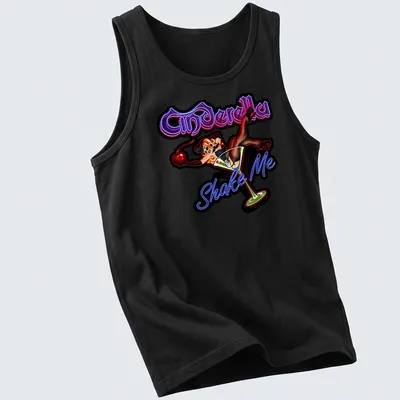 Colorful retro design of a pin-up girl in a martini glass with playful text — printed on a tank top