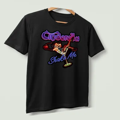 Colorful retro design of a pin-up girl in a martini glass with playful text — printed on a unisex t-shirt (angled view)