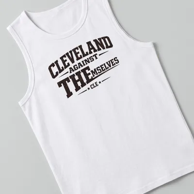 Bold vintage Cleveland Against Themselves tee in black, white, and brown — printed on a tank top