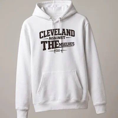 Bold vintage Cleveland Against Themselves tee in black, white, and brown — printed on a unisex hoodie