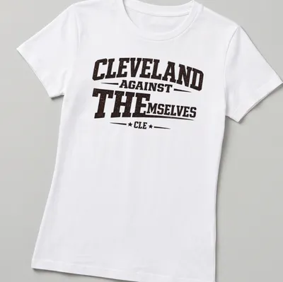 Bold vintage Cleveland Against Themselves tee in black, white, and brown — printed on a women's shirt