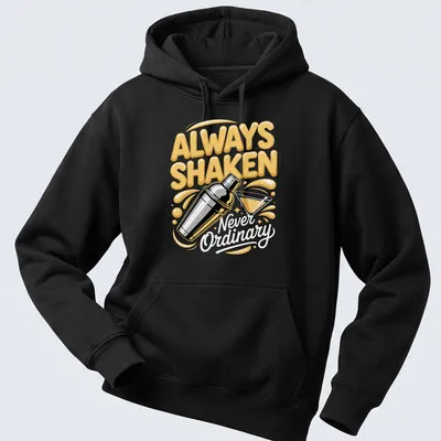 Bold colorful t-shirt with cocktail shaker and humorous text about cocktails — printed on a unisex hoodie