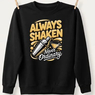 Bold colorful t-shirt with cocktail shaker and humorous text about cocktails — printed on a unisex sweatshirt