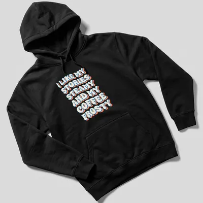 Retro typography shirt with coffee-themed text in bright colors — printed on a unisex hoodie
