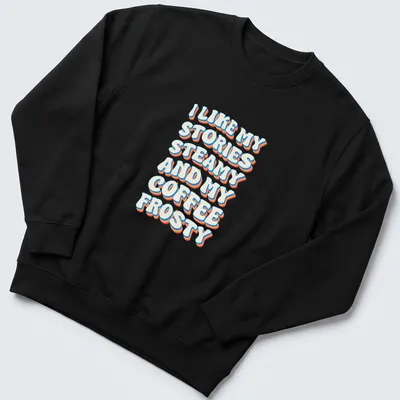 Retro typography shirt with coffee-themed text in bright colors — printed on a unisex sweatshirt