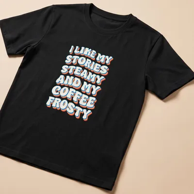 Retro typography shirt with coffee-themed text in bright colors