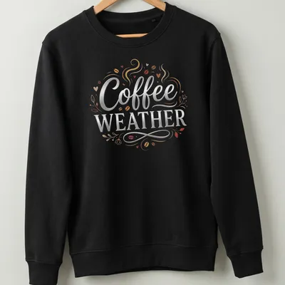 Elegant decorative Coffee Weather t-shirt featuring a steaming coffee cup illustration — printed on a unisex sweatshirt
