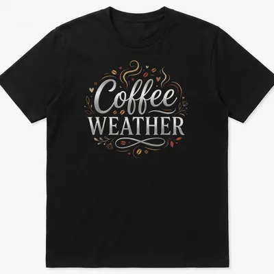 Elegant decorative Coffee Weather t-shirt featuring a steaming coffee cup illustration