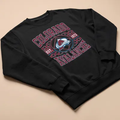 Vintage distressed tee featuring Colorado Avalanche team logo and established text — printed on a unisex sweatshirt