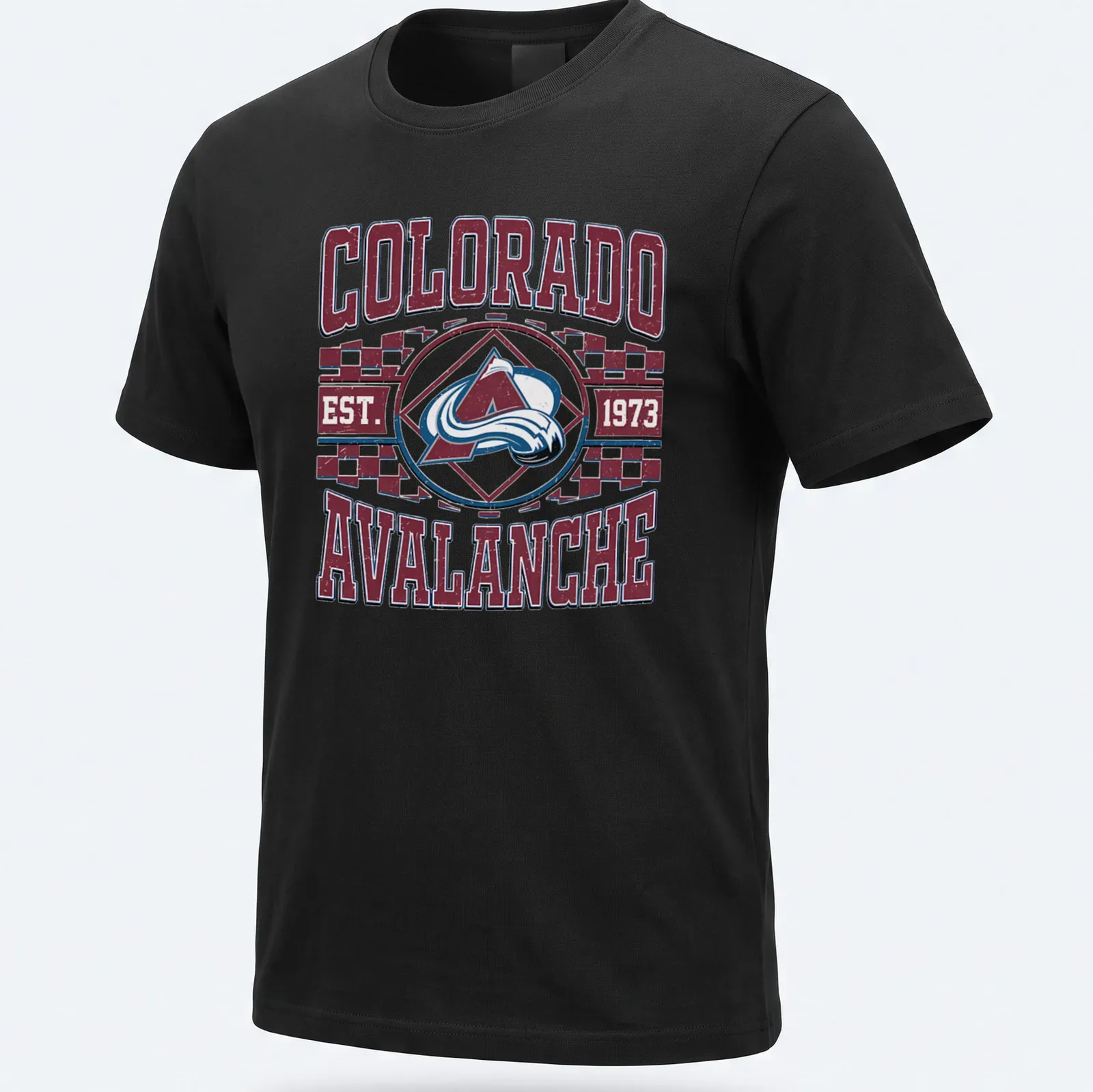 Vintage distressed tee featuring Colorado Avalanche team logo and established text — printed on a unisex t-shirt