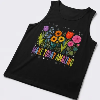 Vibrant illustration of a colorful flower bouquet with motivational text — printed on a tank top