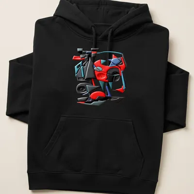Colorful geometric abstract design t-shirt with text 'Futuristic Fracture C' — printed on a unisex hoodie