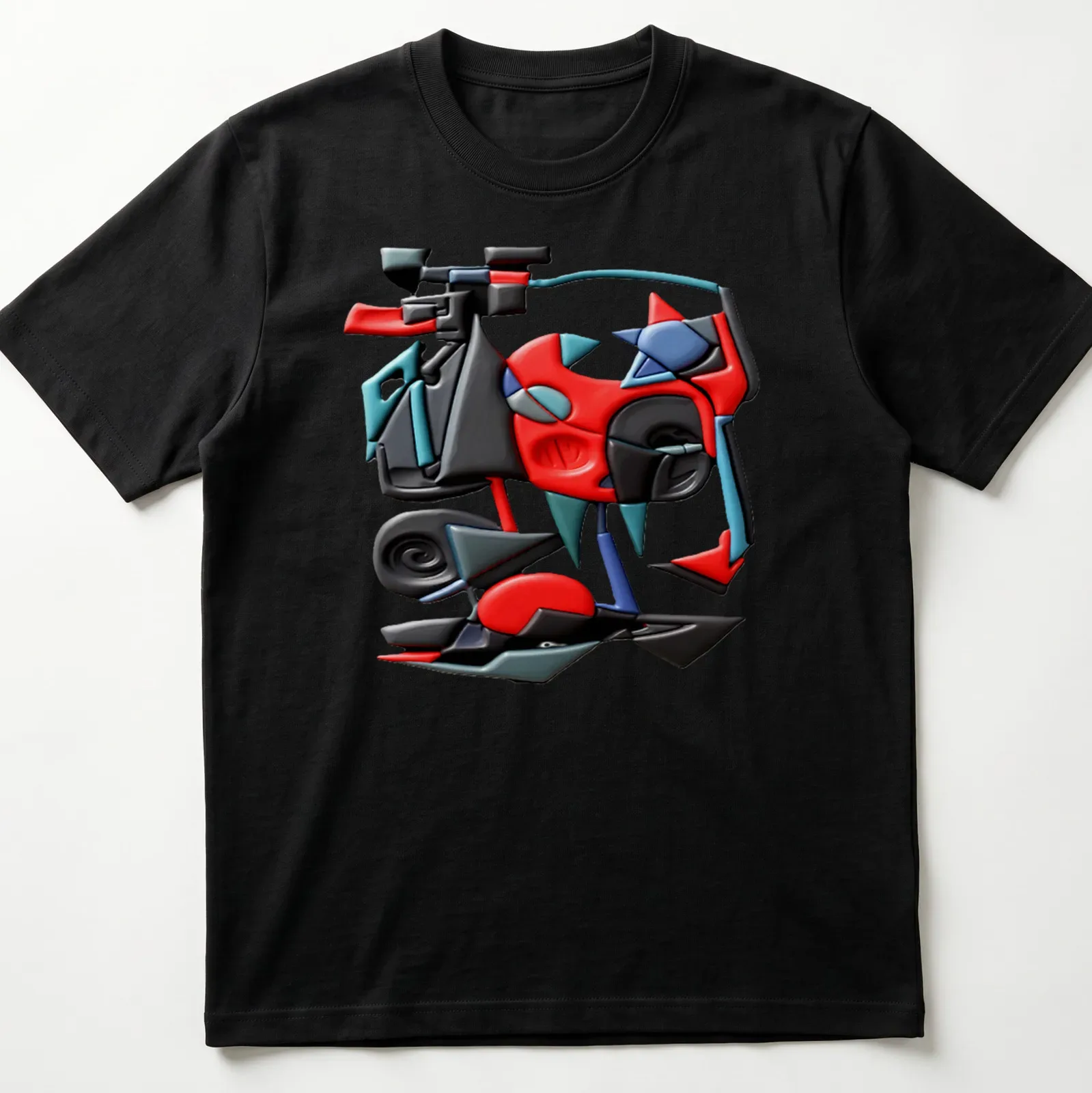 Colorful geometric abstract design t-shirt with text 'Futuristic Fracture C' — printed on a unisex t-shirt