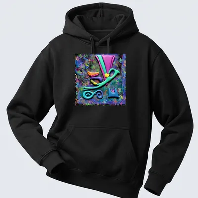 Colorful geometric abstract design featuring vibrant oil slick effect — printed on a unisex hoodie
