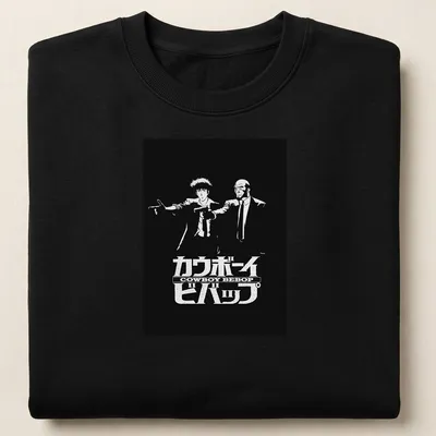 Black and white illustration featuring Cowboy Bebop characters with anime logo text — printed on a unisex sweatshirt