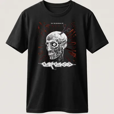 Grunge horror print of a creepy zombie face with the text 'EASY TO RECKONING IX' in black, white, red, and gray.