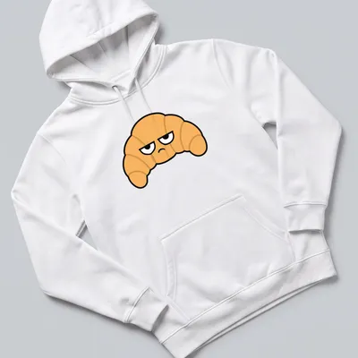 Cartoon croissant with the text 'Resting Bitch Face' in funny typography — printed on a unisex hoodie