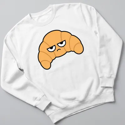 Cartoon croissant with the text 'Resting Bitch Face' in funny typography — printed on a unisex sweatshirt