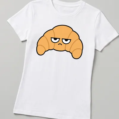 Cartoon croissant with the text 'Resting Bitch Face' in funny typography — printed on a women's shirt