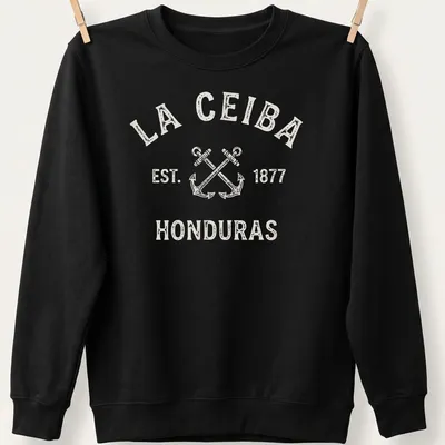 Vintage style T-shirt featuring crossed boat anchors and La Ceiba text — printed on a unisex sweatshirt