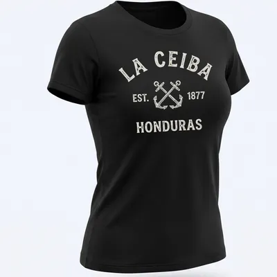 Vintage style T-shirt featuring crossed boat anchors and La Ceiba text — printed on a women's shirt