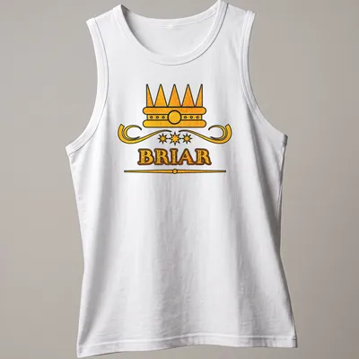 Custom t-shirt featuring the name Briar above a bold crown graphic in gold and black. — printed on a tank top