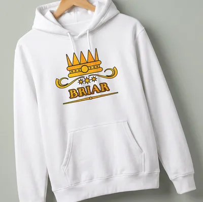 Custom t-shirt featuring the name Briar above a bold crown graphic in gold and black. — printed on a unisex hoodie