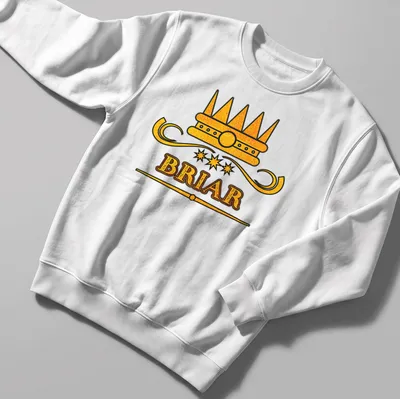 Custom t-shirt featuring the name Briar above a bold crown graphic in gold and black. — printed on a unisex sweatshirt
