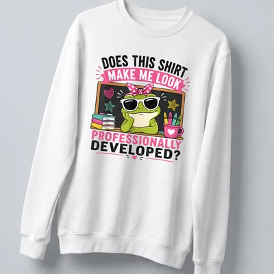 Cartoon frog with sunglasses and humorous text about professionalism — printed on a unisex sweatshirt