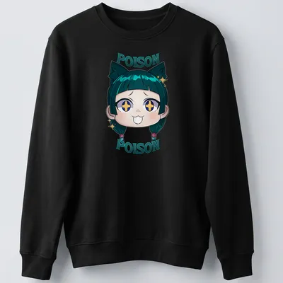 Kawaii style t-shirt featuring a cute character with cat ears and the text 'POISON POISON' — printed on a unisex sweatshirt