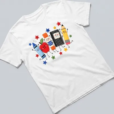 Kawaii design featuring school supplies with glue stick text