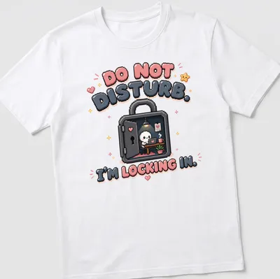 Kawaii pixel art of a cute skeleton with the text 'DO NOT DISTURB. I’M LOCKING IN.'