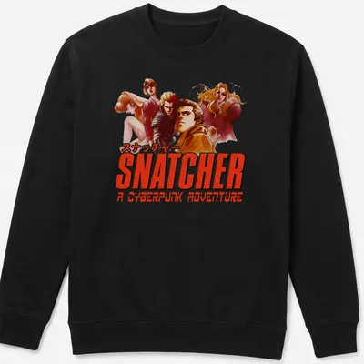 Anime-style Cyberpunk Adventure shirt featuring detective characters in red, orange, white, and black — printed on a unisex sweatshirt