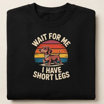 Funny Dachshund t-shirt with retro design and colorful text about short legs — printed on a unisex sweatshirt
