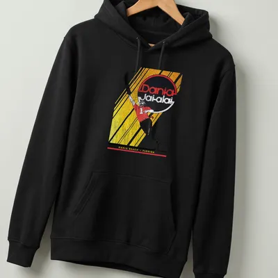 Vintage retro t-shirt featuring a sports action player with Dania Jai-alai text — printed on a unisex hoodie