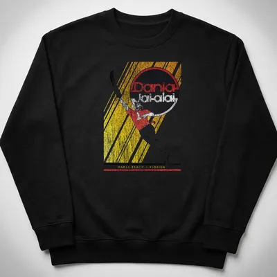 Vintage retro t-shirt featuring a sports action player with Dania Jai-alai text — printed on a unisex sweatshirt
