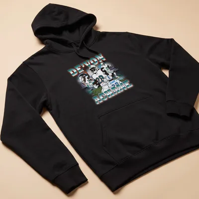 Vintage t-shirt featuring De'Von Achane in bold lettering with a football player illustration — printed on a unisex hoodie