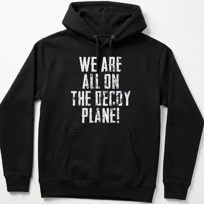 Vintage distressed T-shirt featuring a playful decoy plane graphic and humorous text — printed on a unisex hoodie