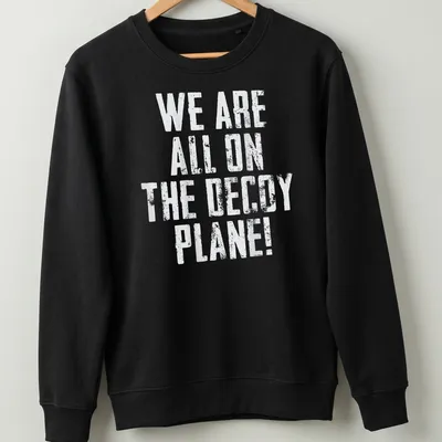 Vintage distressed T-shirt featuring a playful decoy plane graphic and humorous text — printed on a unisex sweatshirt