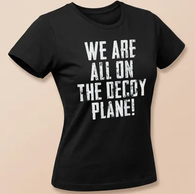 Vintage distressed T-shirt featuring a playful decoy plane graphic and humorous text — printed on a women's shirt