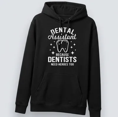 Bold typography Dental Assistant t-shirt featuring a cheerful tooth graphic — printed on a unisex hoodie