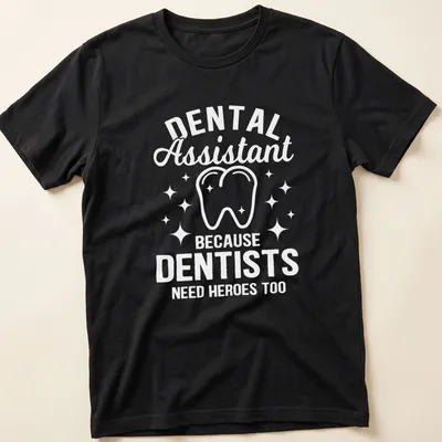 Bold typography Dental Assistant t-shirt featuring a cheerful tooth graphic